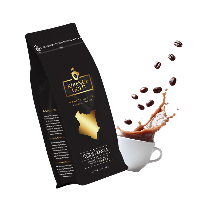 Kirenge Gold Kenyan premium dark roast coffee beans 12 oz bag, bold and full-bodied for coffee lovers. Best Kenya AA Dark Roast