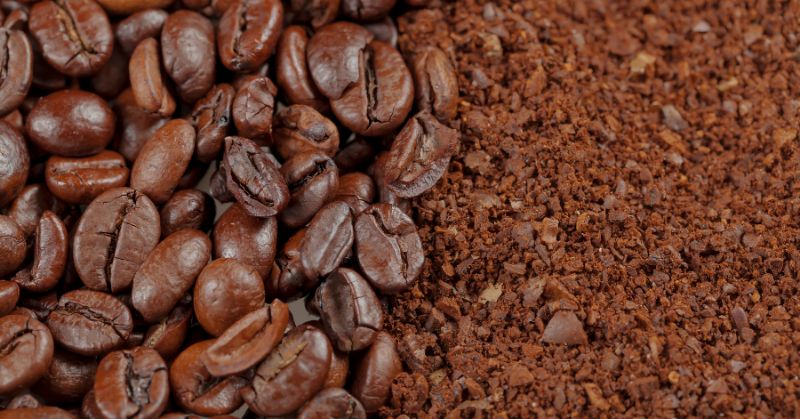 Coffee beans and ground coffee side by side, showcasing different grind sizes for optimal brewing.