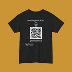 I'm Your Coffee Plug Black t-shirt with a QR code.